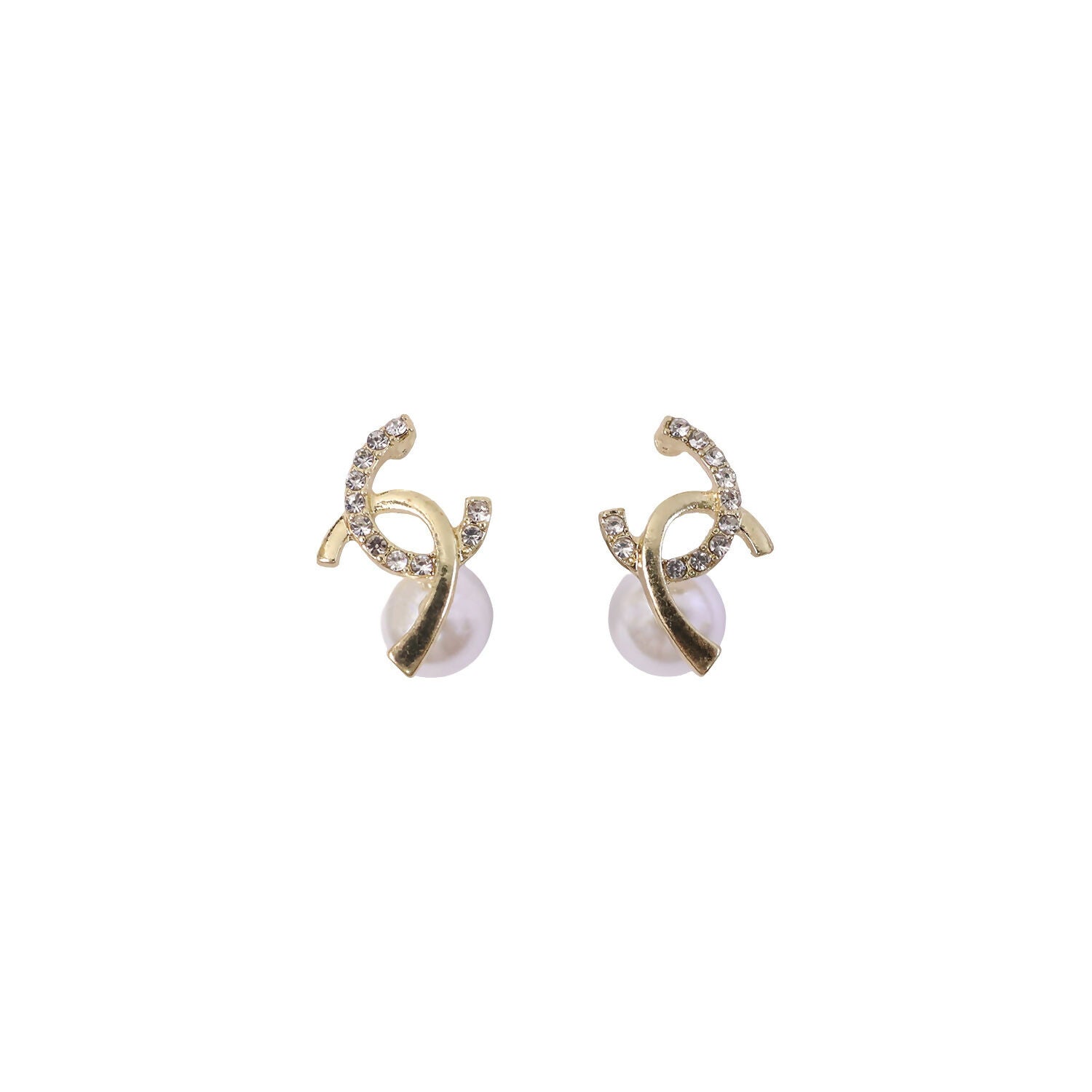 Pearl Huggie Hoop Earrings – Elegant Rose Tinted Korean Style