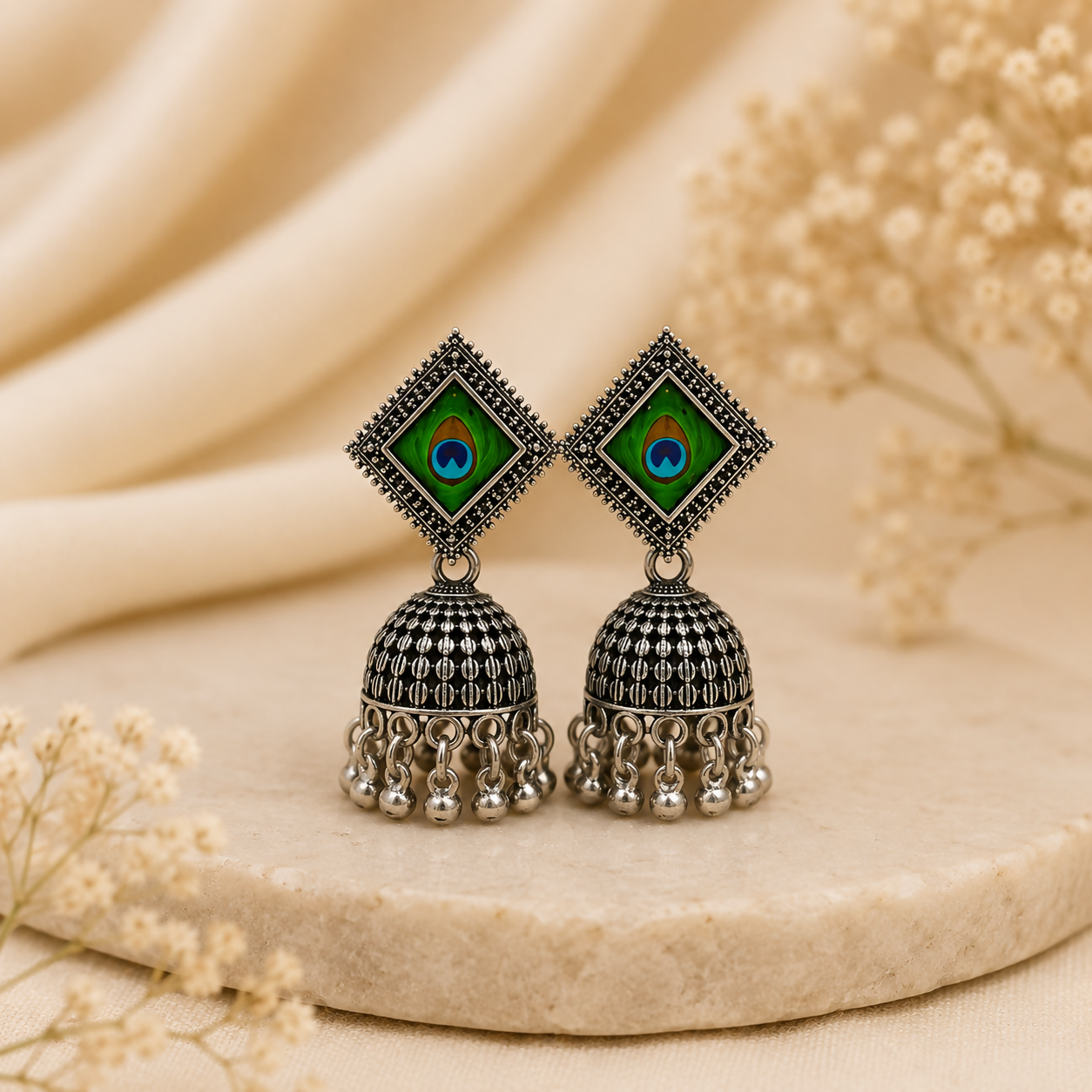 Oxidised Peacock Jhumka Earrings – Traditional Indian Jewellery