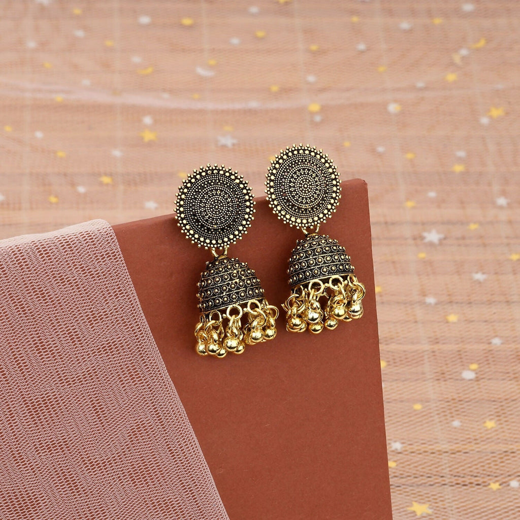 Gold Finish Jhumka Earrings – Traditional Indian Handcrafted Design