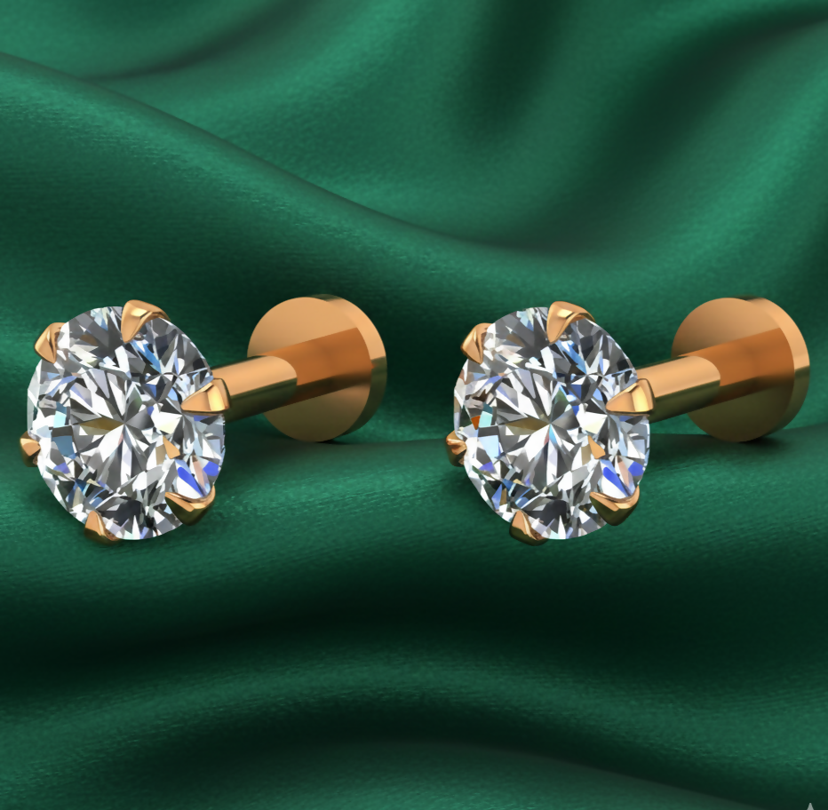 Gold Plated Diamond Stud Earrings – Sparkling Combo Pack of 2