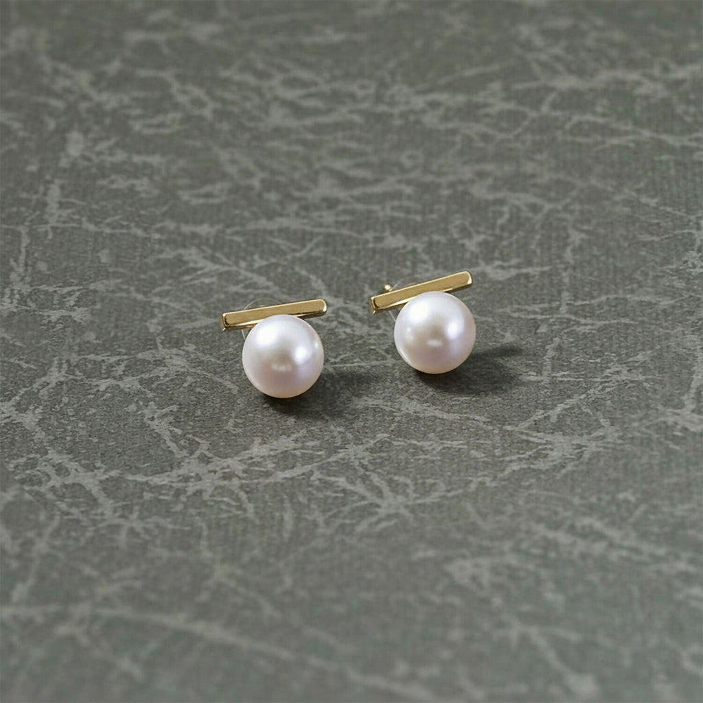 Pearl Bar Stud Earrings – Minimal Gold Plated Elegance