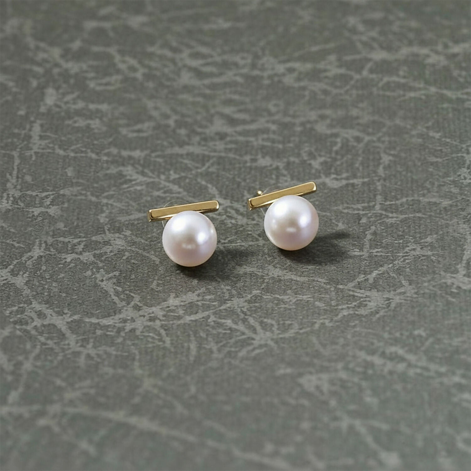 Pearl Bar Stud Earrings – Minimal Gold Plated Elegance