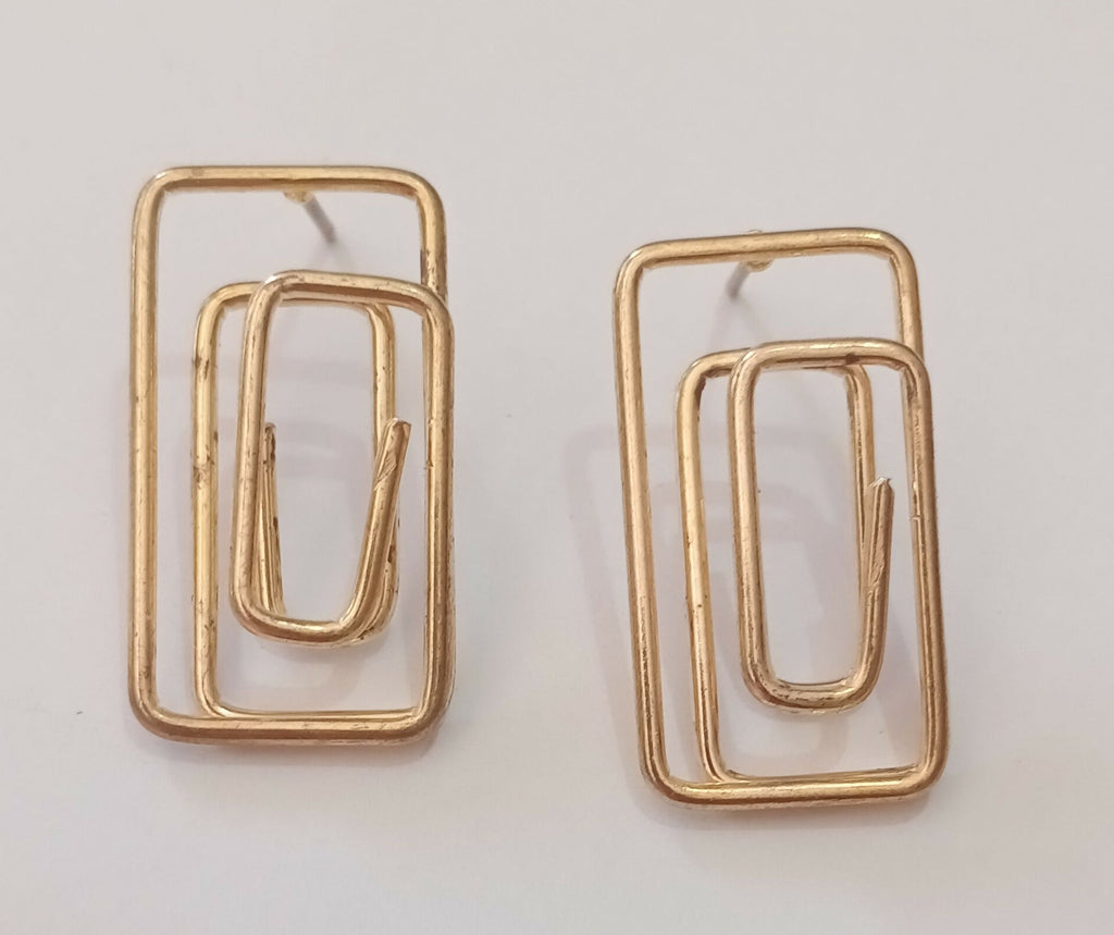 Gold Finish Geometric Rectangle Earrings – Lightweight Modern Fashion