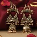 Shiv Trishul Jhumka Earrings – Antique Gold with Stone Work