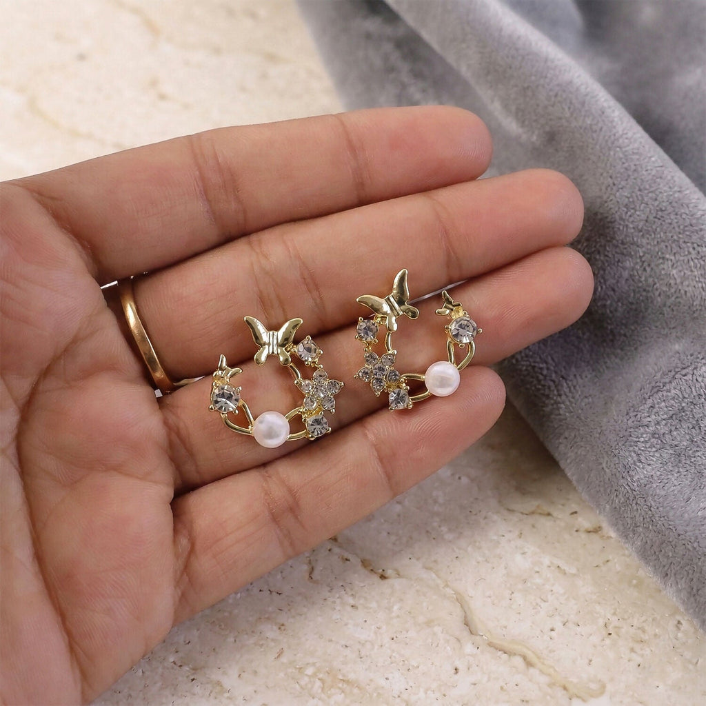 Pearl Wreath Stud Earrings – Elegant Gold-Tone for Women