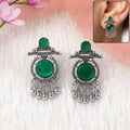 German Silver Green Stone Earrings – Festive & Party Style