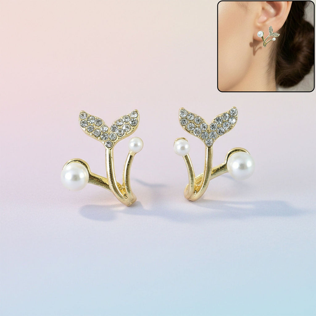 Mermaid Tail Pearl Stud Earrings – Elegant Korean Style Jewelry