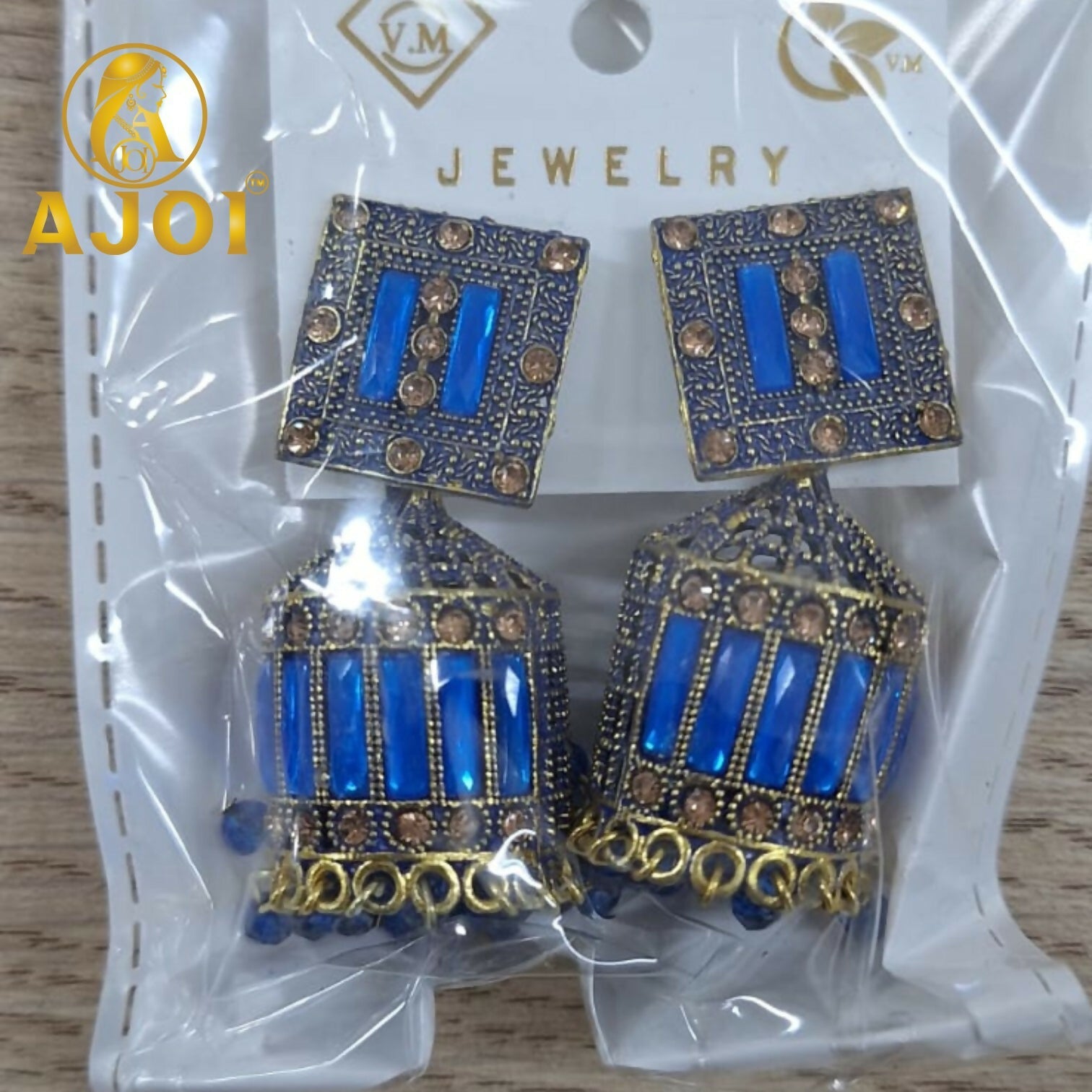 Sapphire Blue Designer Earrings – Elegant Drop & Stone Detail