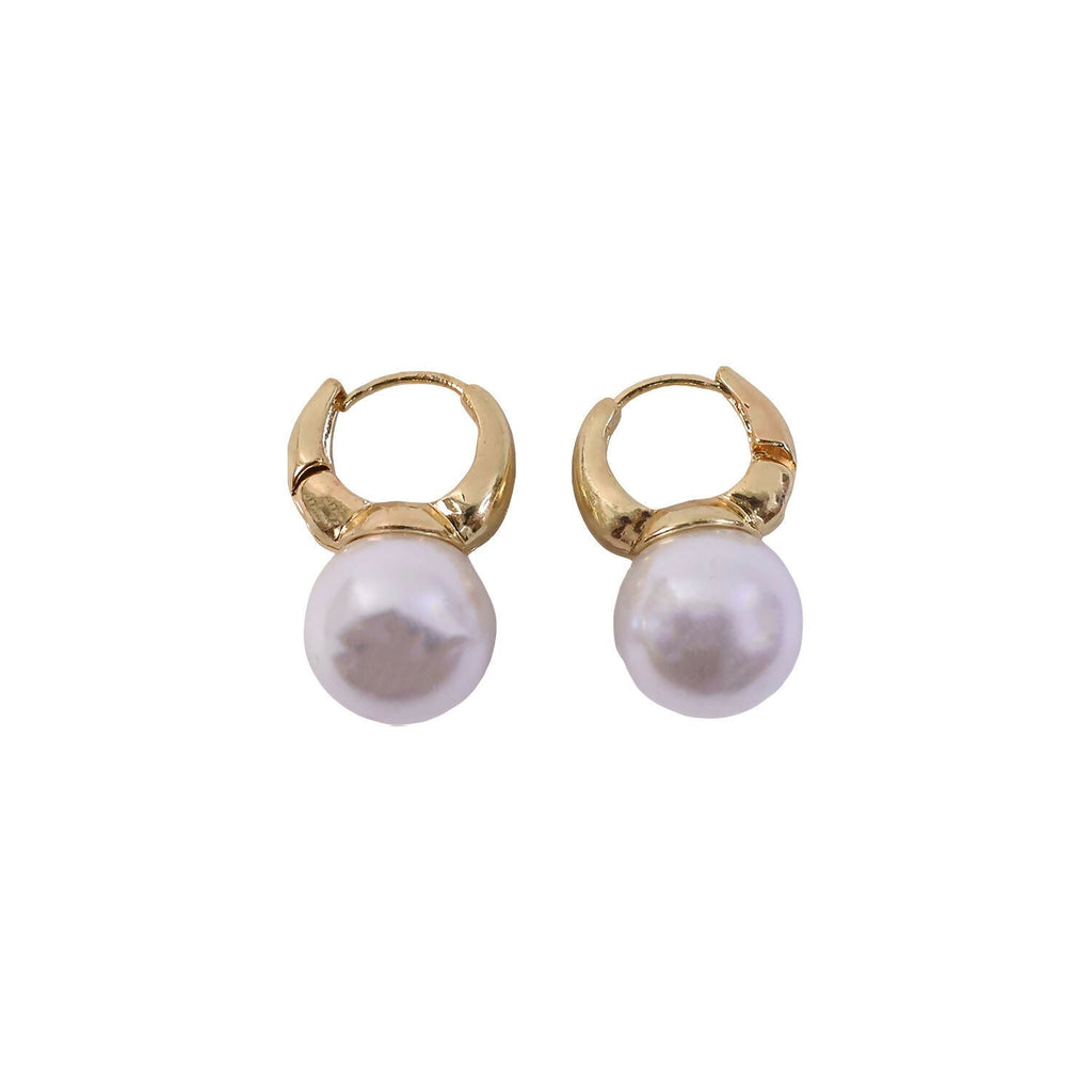 Pearl Huggie Hoop Earrings – Rose-Tinted Gold Plated Design