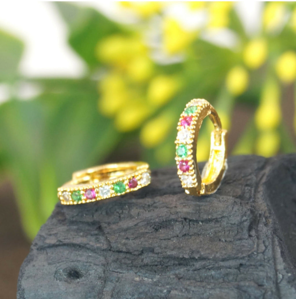 Gold Plated Bezel Huggie Hoop Earrings – Elegant Daily Wear