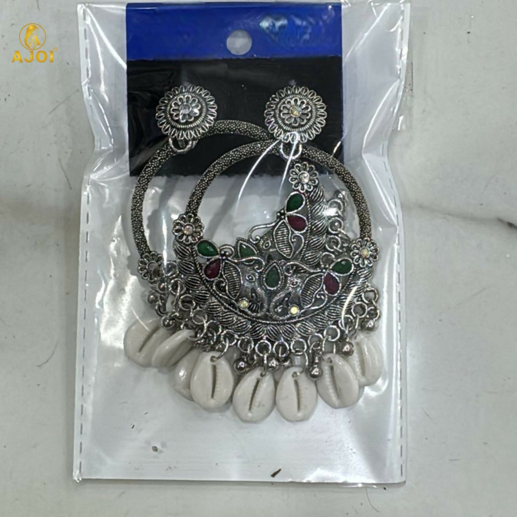 Oxidized Silver Shell Chandbali Earrings – Handcrafted Royal Motifs
