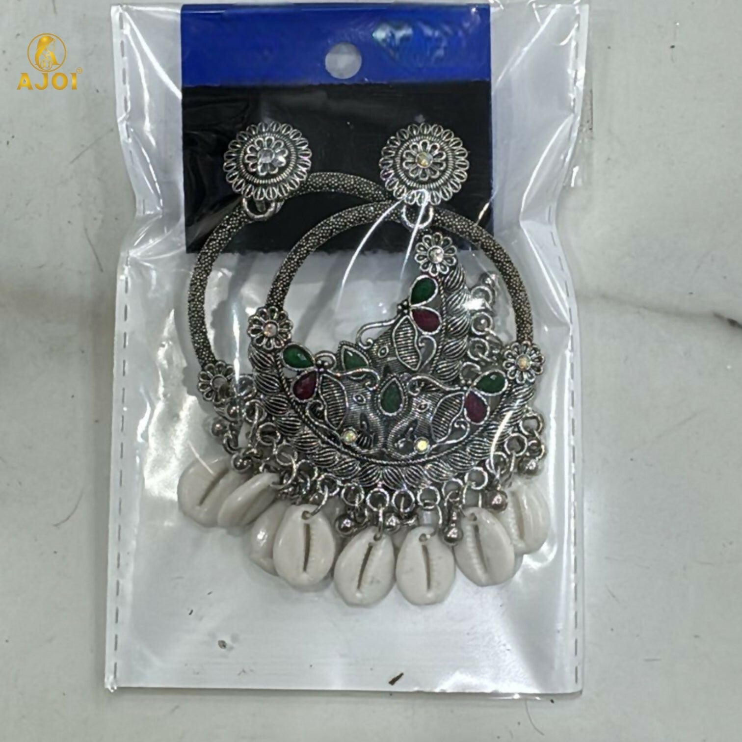 Oxidized Silver Shell Chandbali Earrings – Handcrafted Royal Motifs