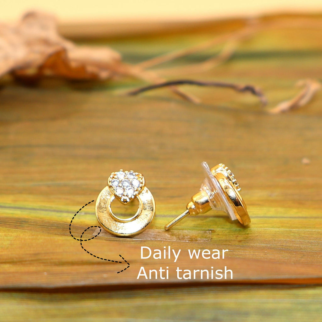 Diamond & Gold Circle Stud Earrings – Dainty Sparkle for Women