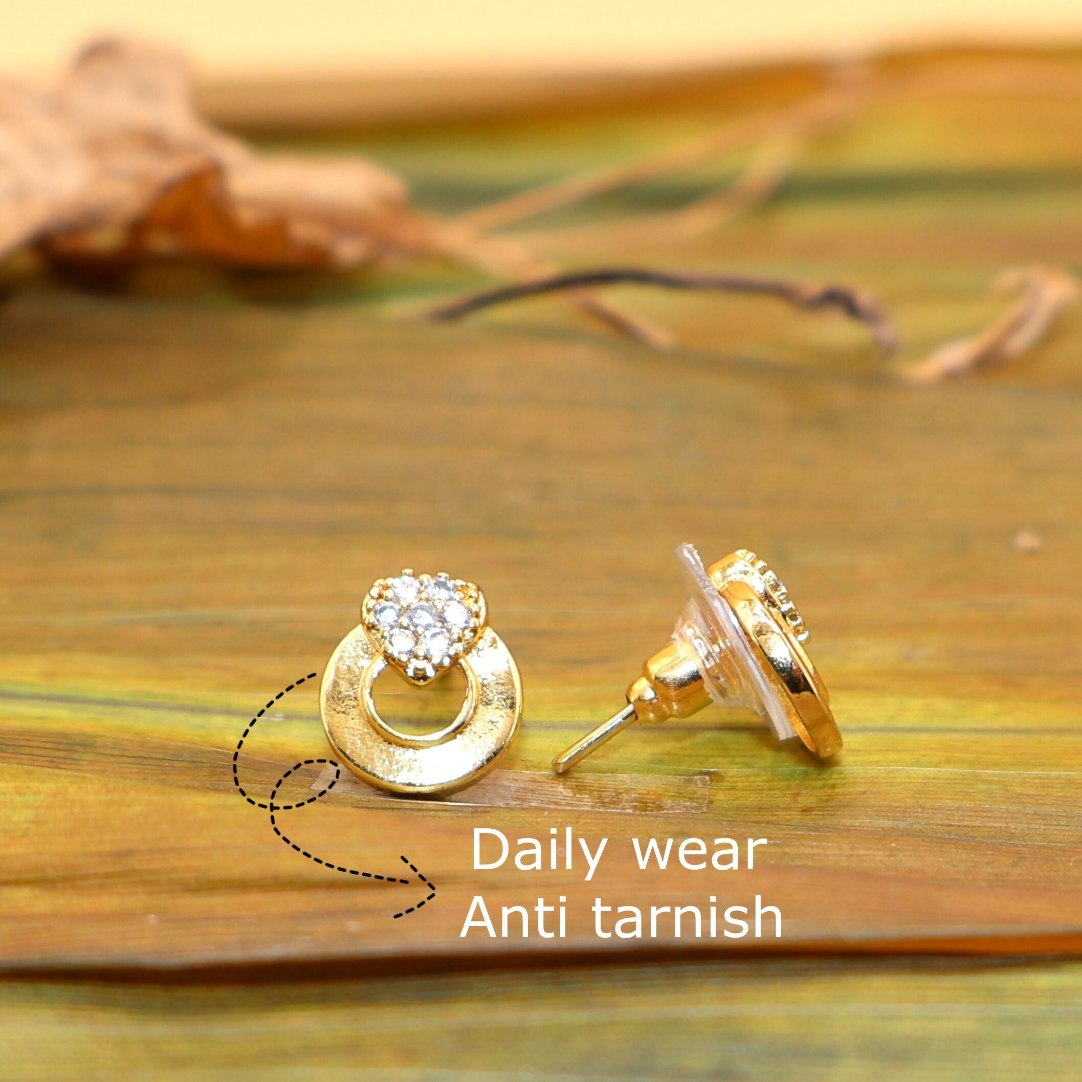 Diamond & Gold Circle Stud Earrings – Dainty Sparkle for Women