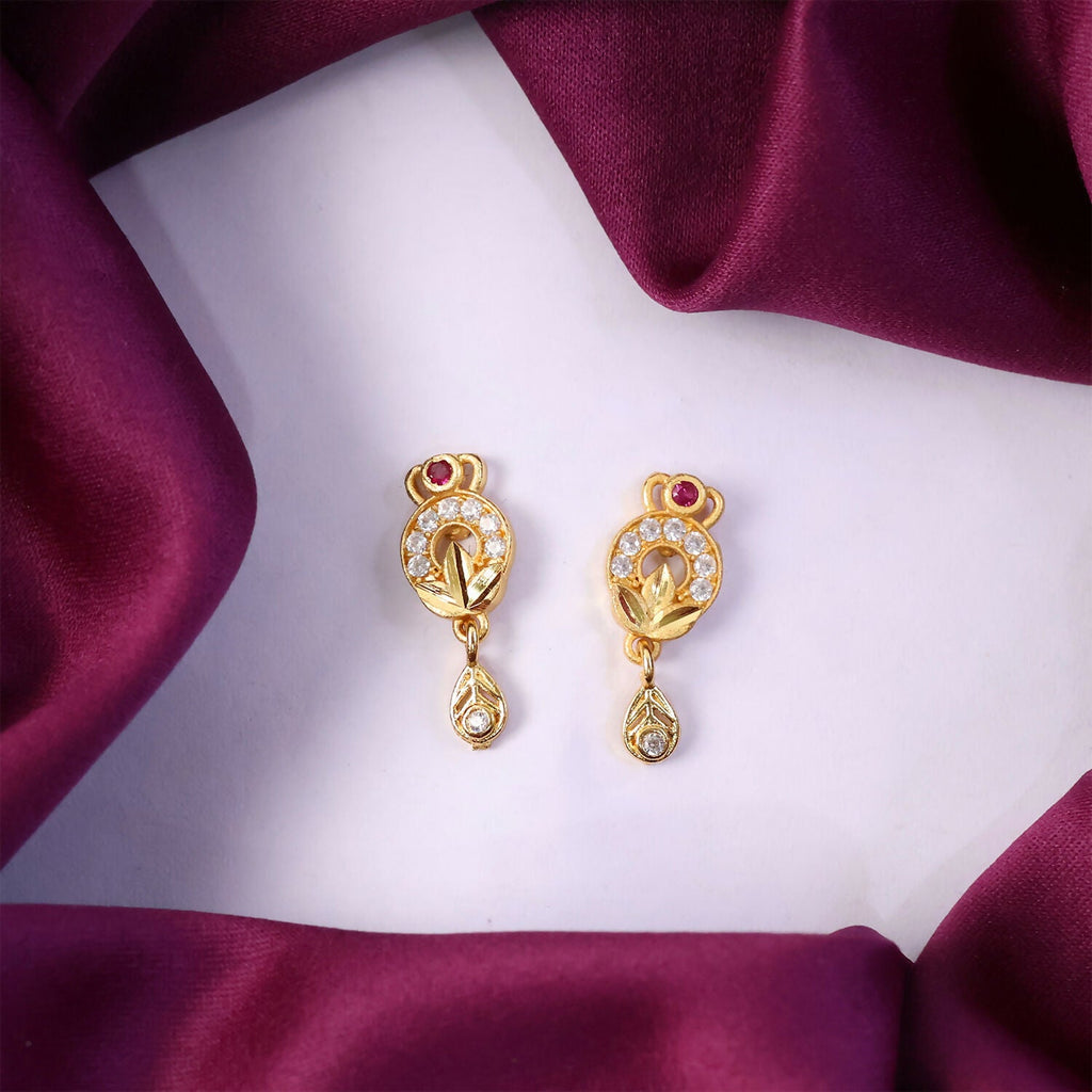 Gold Floral Drop Earrings with Ruby Centerpiece – Elegant Statement