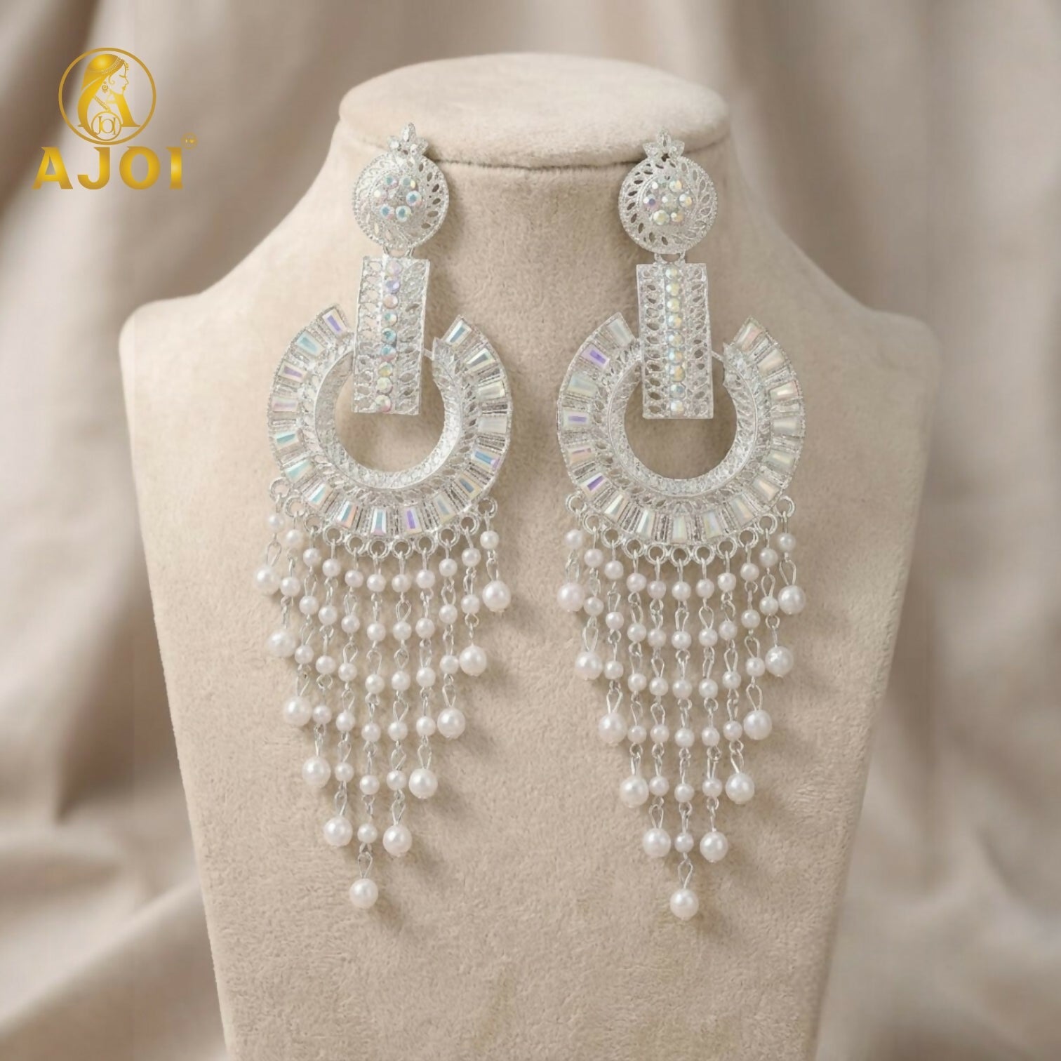 Pearl Tassel Earrings – Elegant Silver-Tone Statement Jewelry