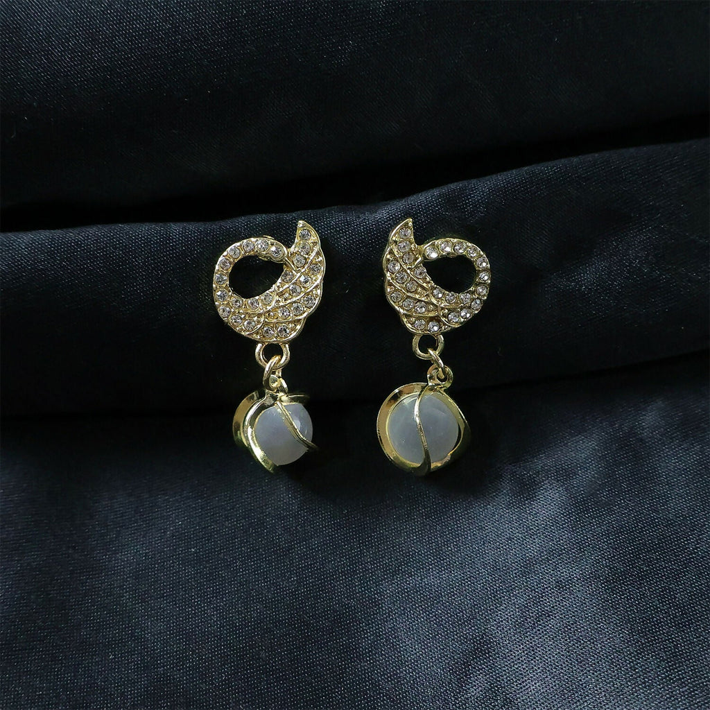 Swan Earrings – Crystal Encrusted with Pearly Cat-Eye Drop