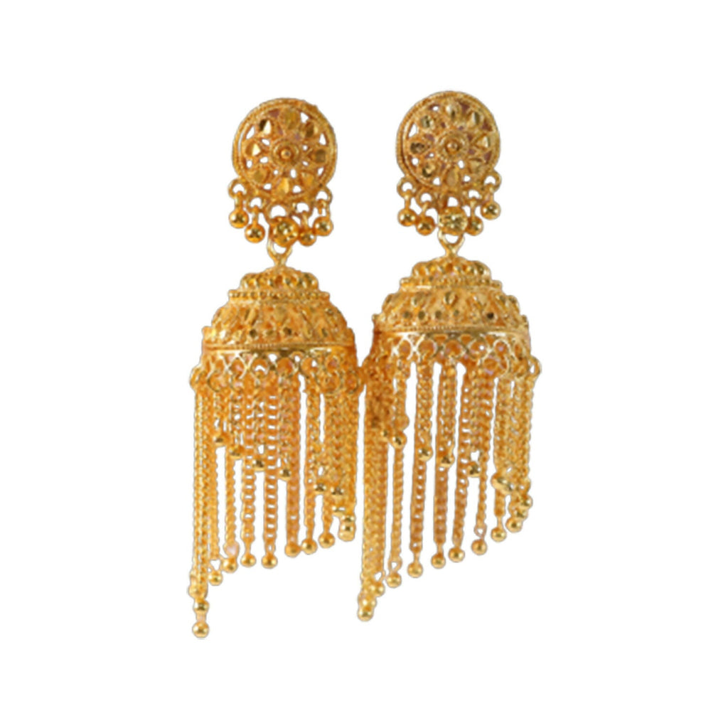 Golden Long Tassel Jhumka Earrings – Traditional Festive Charm