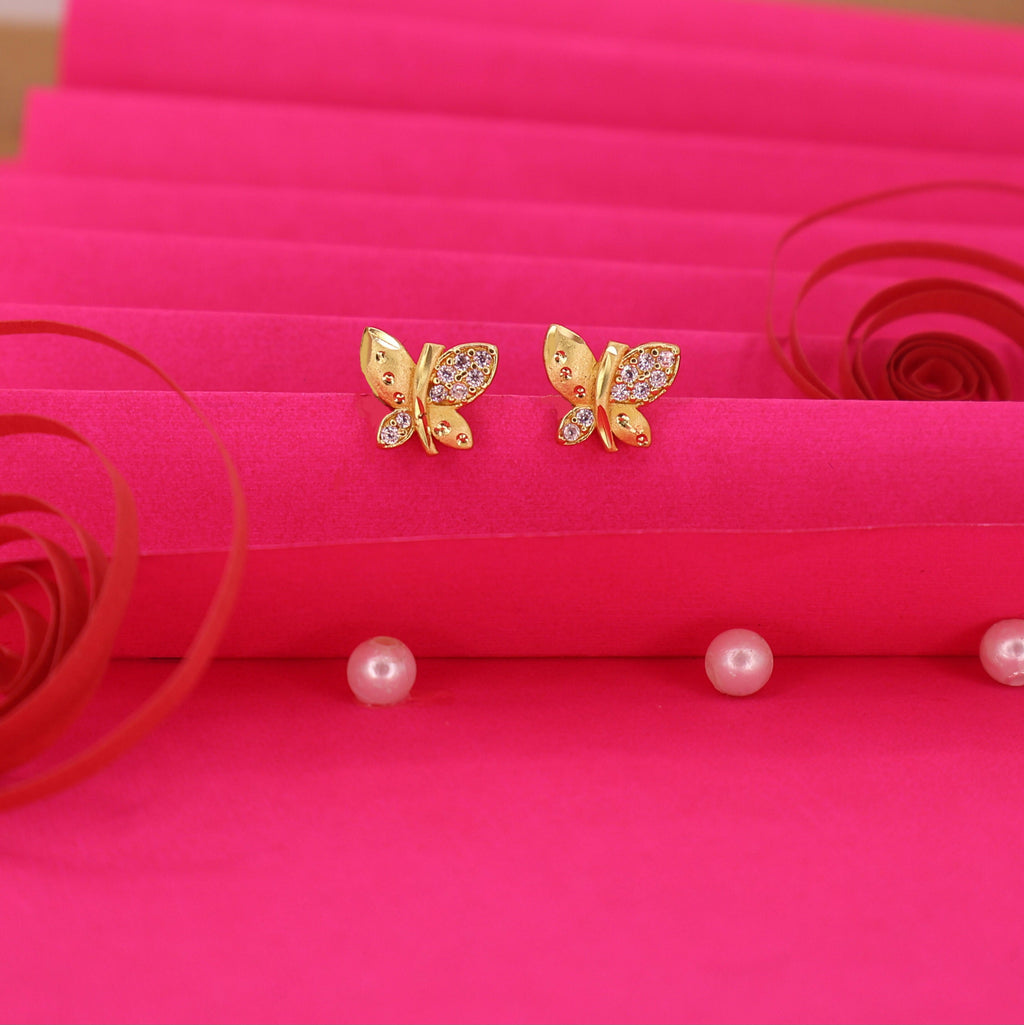 Gold Plated Butterfly Studs – Matte Finish AD Stone Earrings