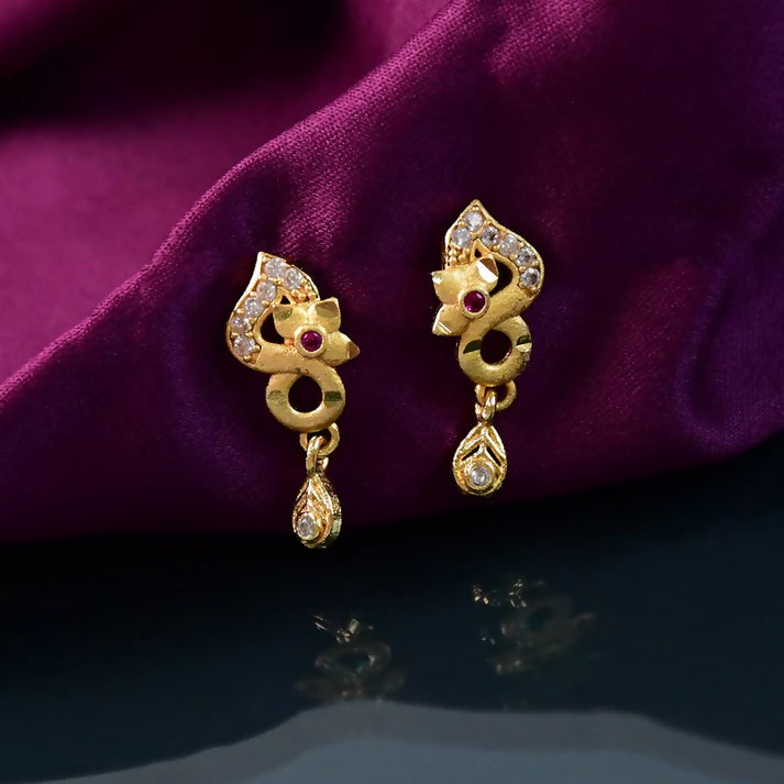 Gold Plated Earrings with Ruby & Crystal Drops – Elegant Shine