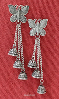 Silver Butterfly Earrings – Elegant Hanging Chain Design