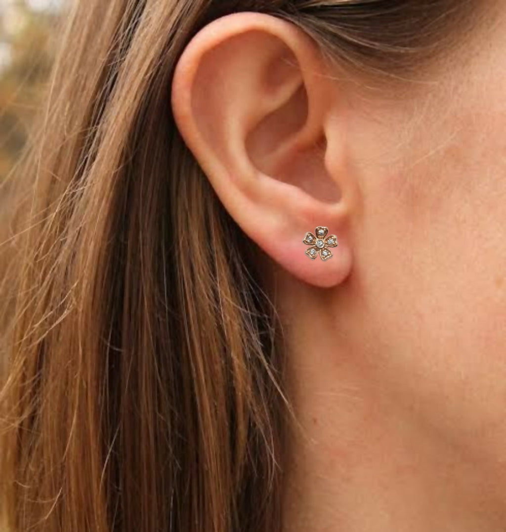 Rose Gold Flower Stud Earrings – Sparkling Cubic Zirconia Bloom