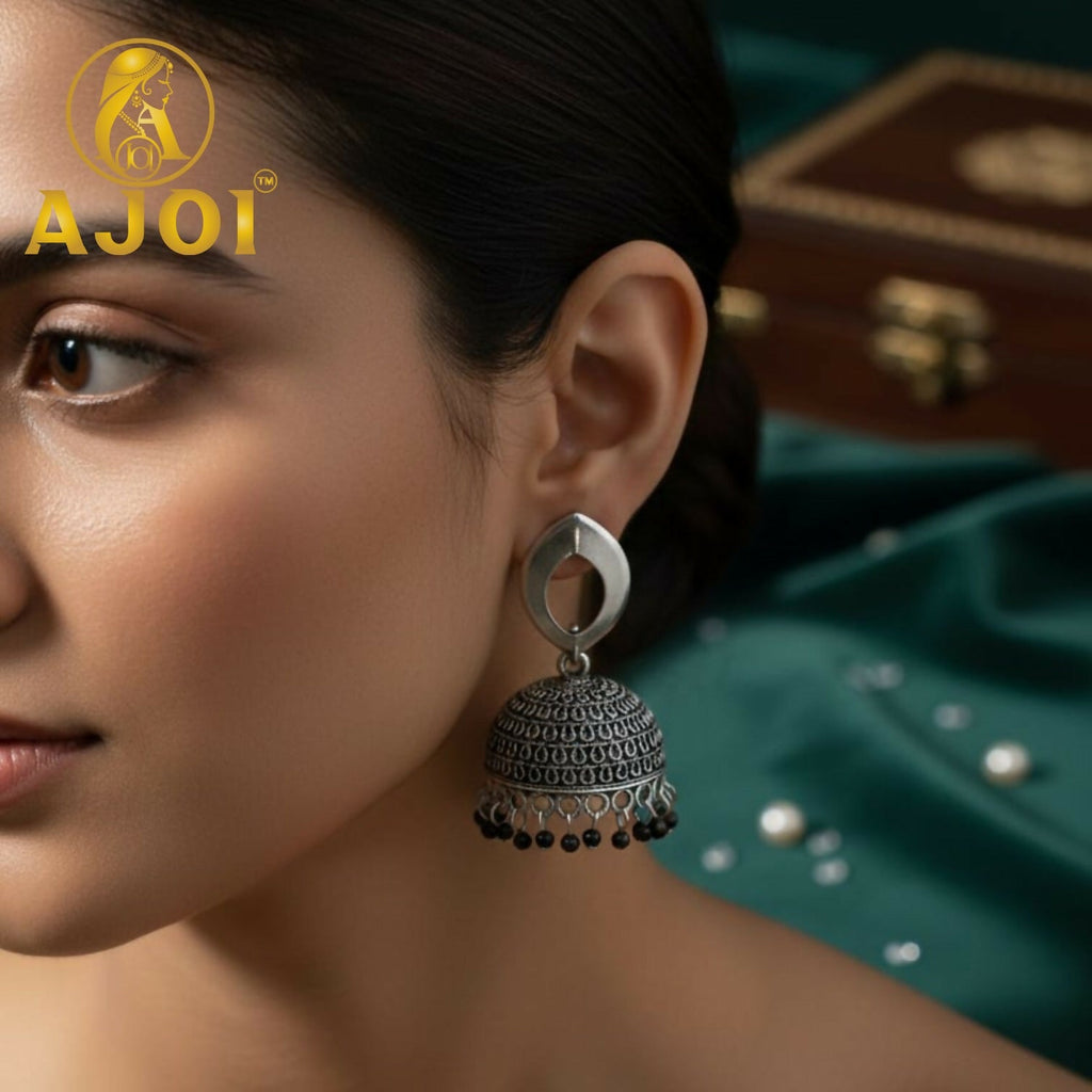Silver Teardrop Jhumka Earrings – Elegant Traditional Design