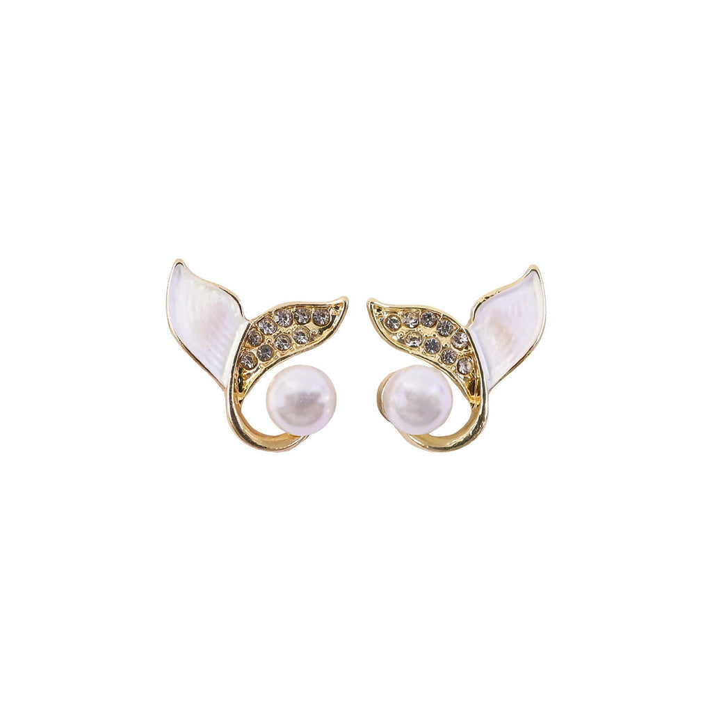 Pearl Leaf Stud Earrings – Elegant Korean Gold Plated Jewellery