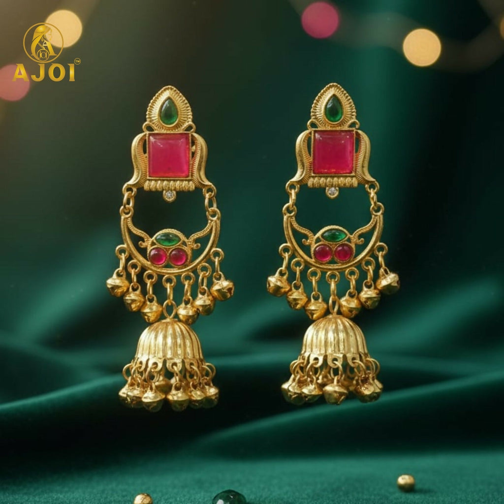 Designer Jhumkhi Drop Earrings – Elegant Gold Plated Jewellery
