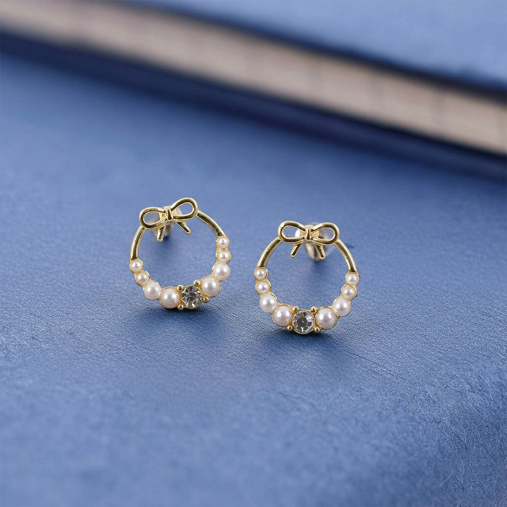 Bow Pearl Hoop Earrings – Gold Plated Korean Style Jewelry