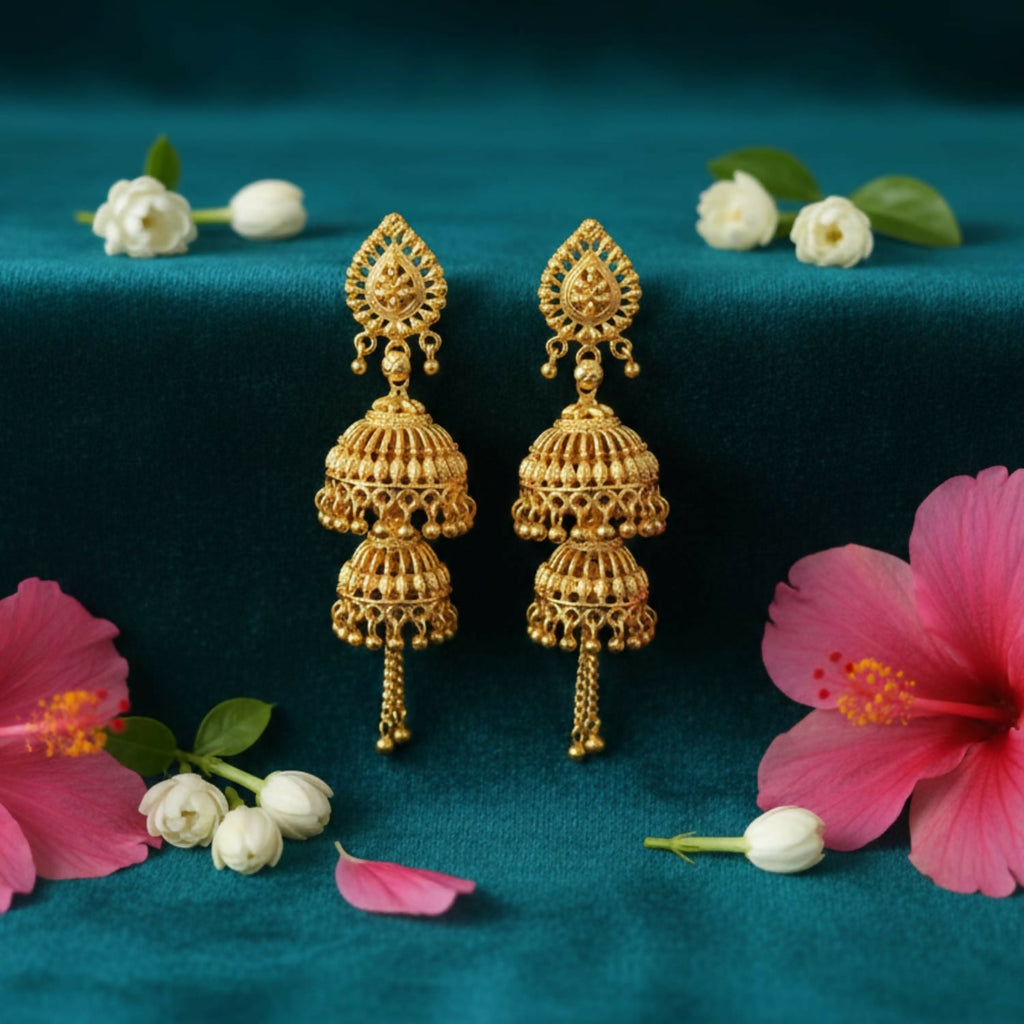 Gold Plated Jhumka Earrings – Traditional Lightweight Elegance