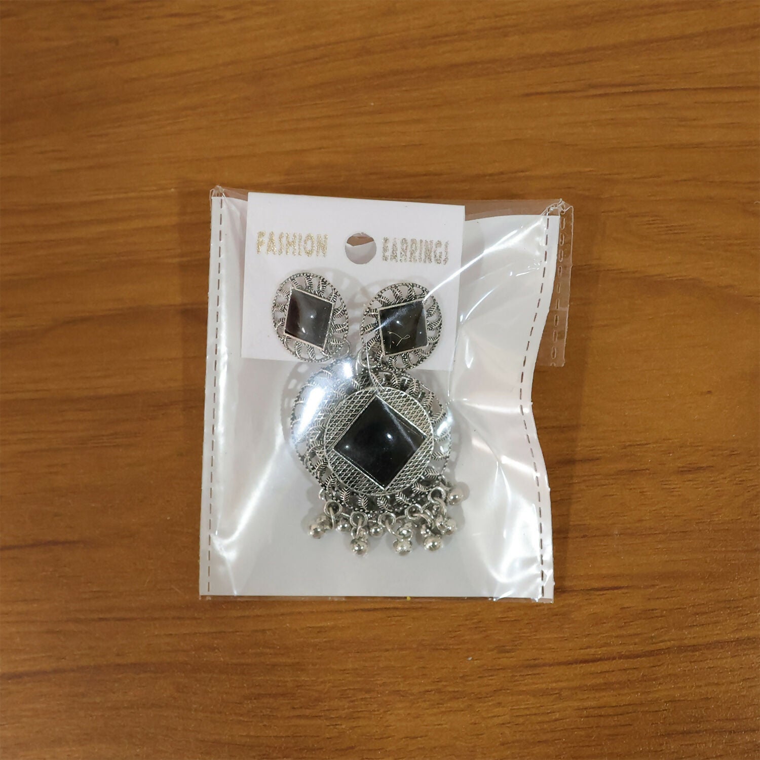 Oxidized Silver Earrings – Vintage Charm Black Stone Design