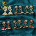 Stone & Enamel Earrings Set – Elegant Floral Jhumka Collection