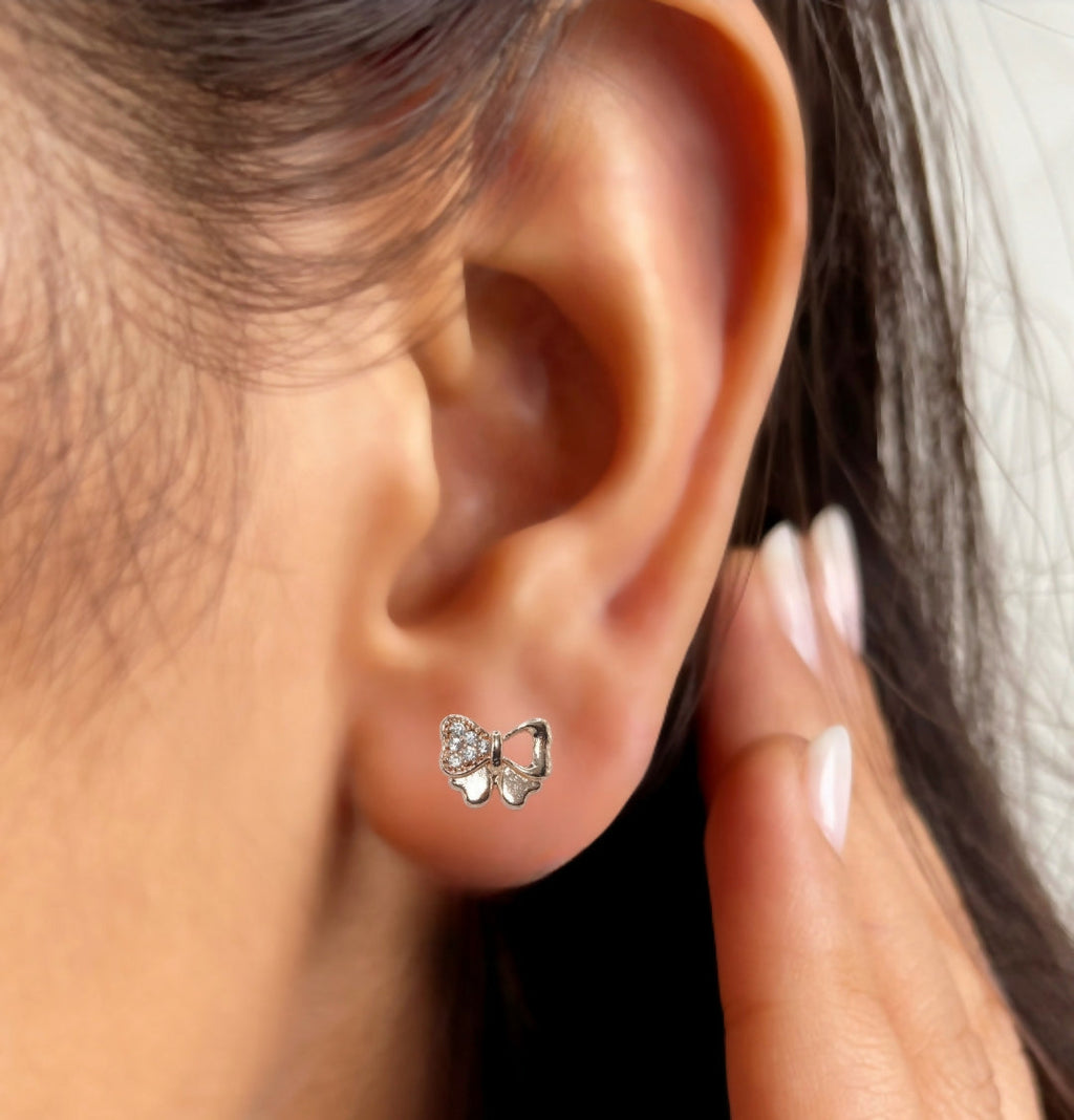 Rose Gold Plated Bowknot Stud Earrings with AD Diamond Accent – Elegant Charm