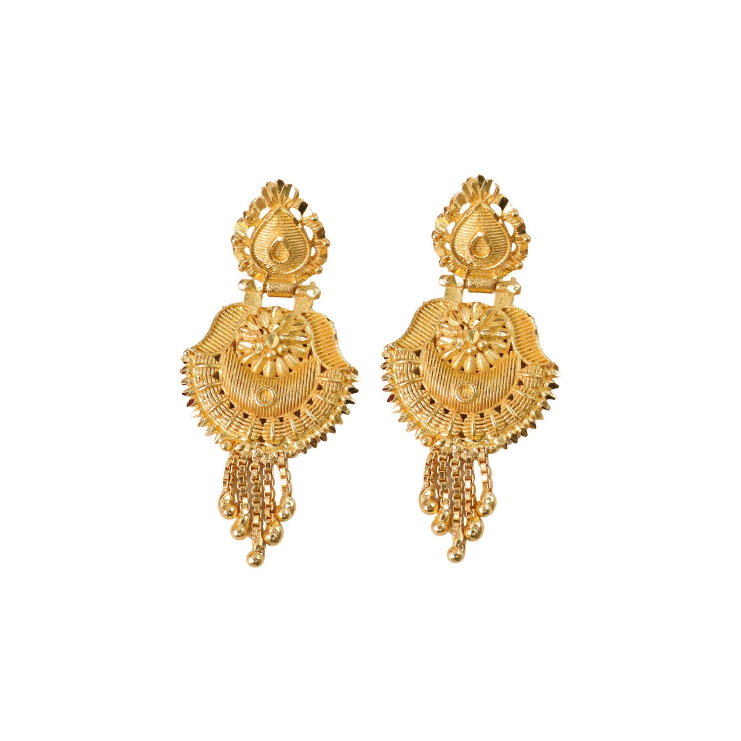 South Indian Gold Jhumka Earrings – Traditional Leaf Motif