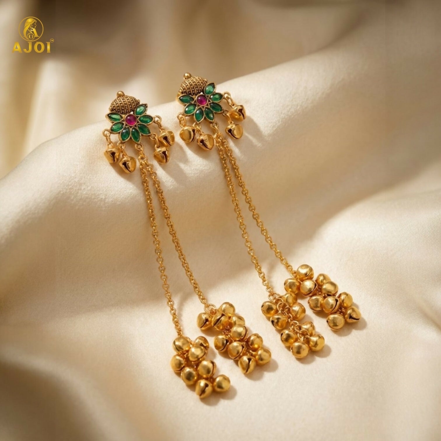 Floral Stud Ghungroo Jhumki Earrings – Long Drop Ethnic Design