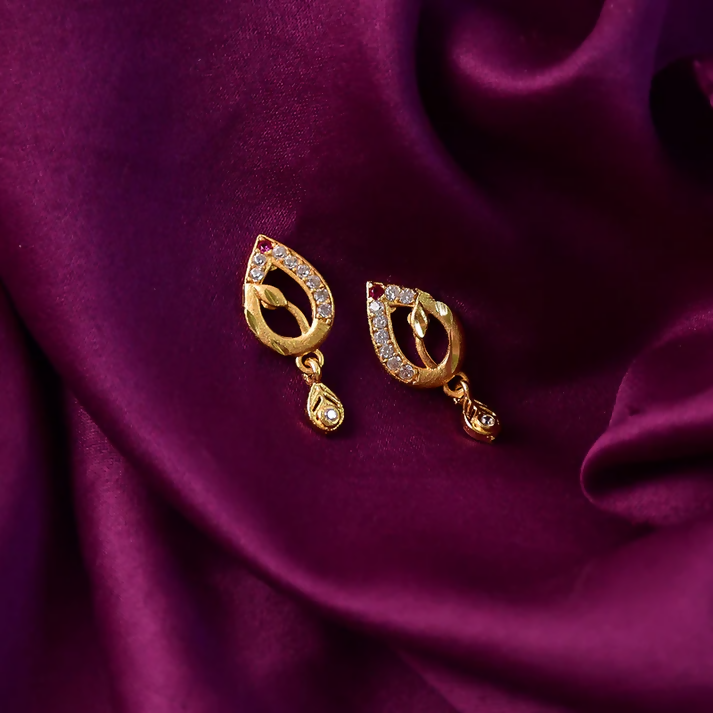 Gold Teardrop Earrings – Ruby Detailing & Crystal Drops