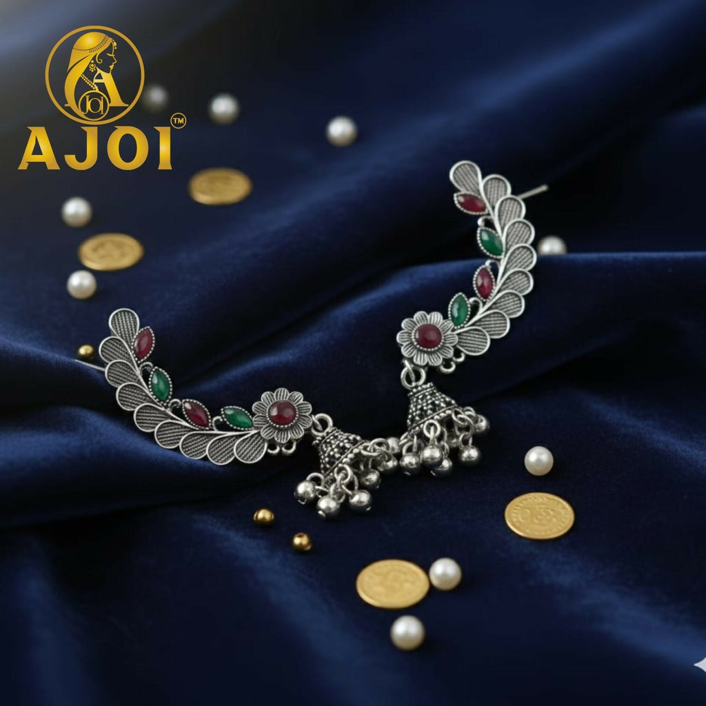 Gemstone Leaf Earrings – Royal Traditional Jhumka Design