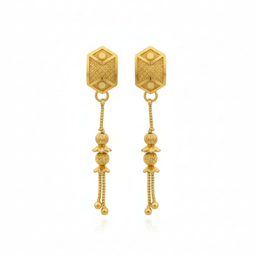 Gold-Plated Jhumka Earrings – Traditional Long Chain Beads Jewelry for Women