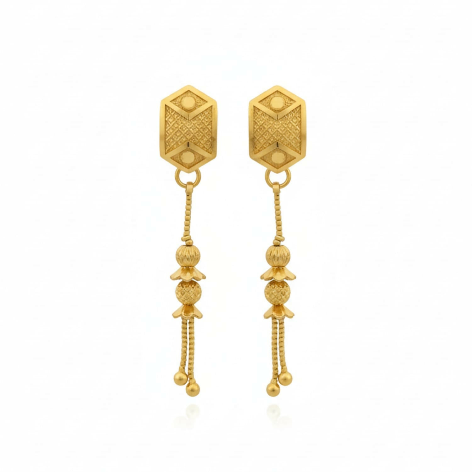 Gold-Plated Jhumka Earrings – Traditional Long Chain Beads Jewelry for Women