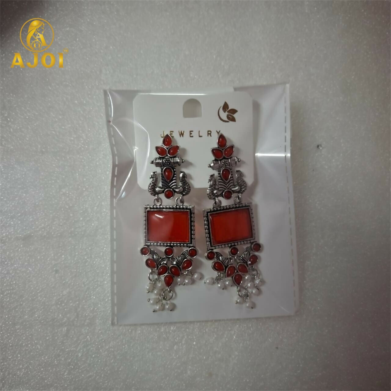 Red Stone Oxidised Silver Earrings with Pearl Danglers – Elegant Ethnic Jewelry