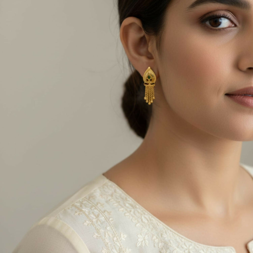 5 Line Golden Earrings – Traditional Lightweight Jhumka Jewellery