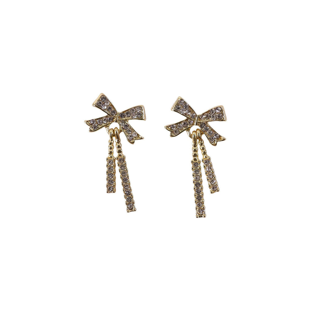 Golden Tassel Earrings – Elegant Bow-Knot Diamond Design