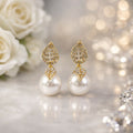 Gold Leaf Pearl Drop Earrings – Lightweight Korean Style Elegance