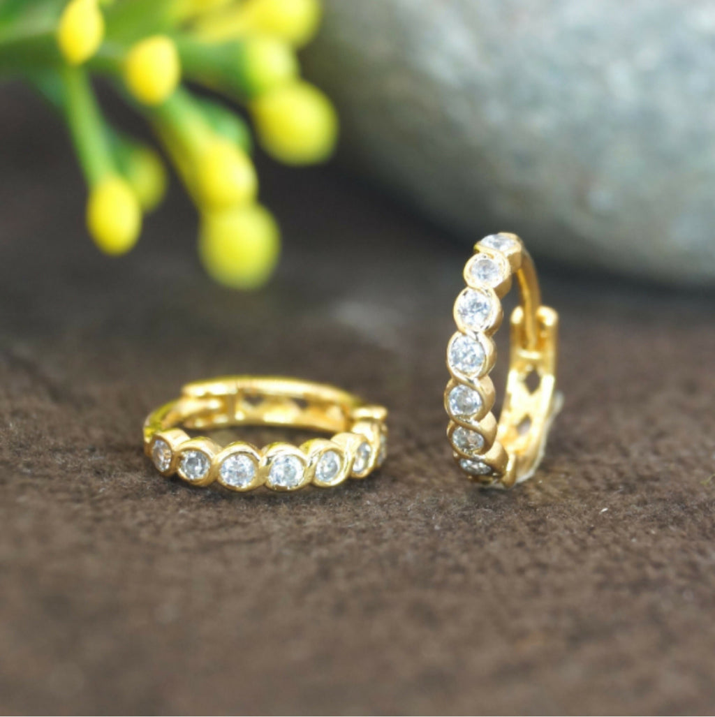 Gold Plated Huggie Hoop Earrings – Elegant Bezel Set CZ Everyday Wear
