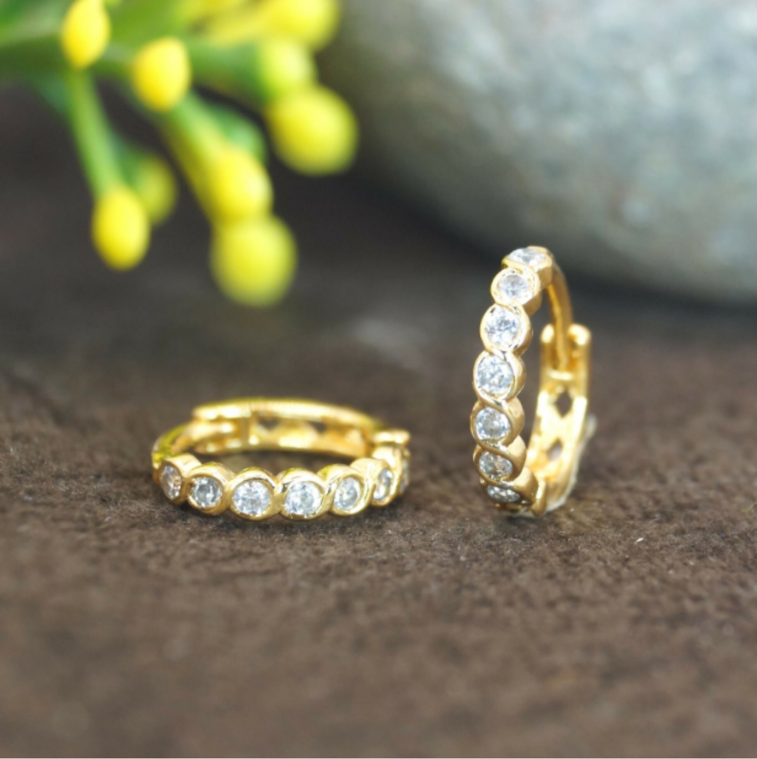 Gold Plated Huggie Hoop Earrings – Elegant Bezel Set CZ Everyday Wear