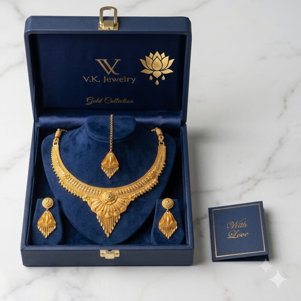 1 Gram Gold Plated Solid Hasali Temple Jewellery Necklace Set with Matching Earrings for Women