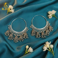 Oxidized Silver Hoop Jhumka Earrings – Intricate Filigree & Bell Danglers