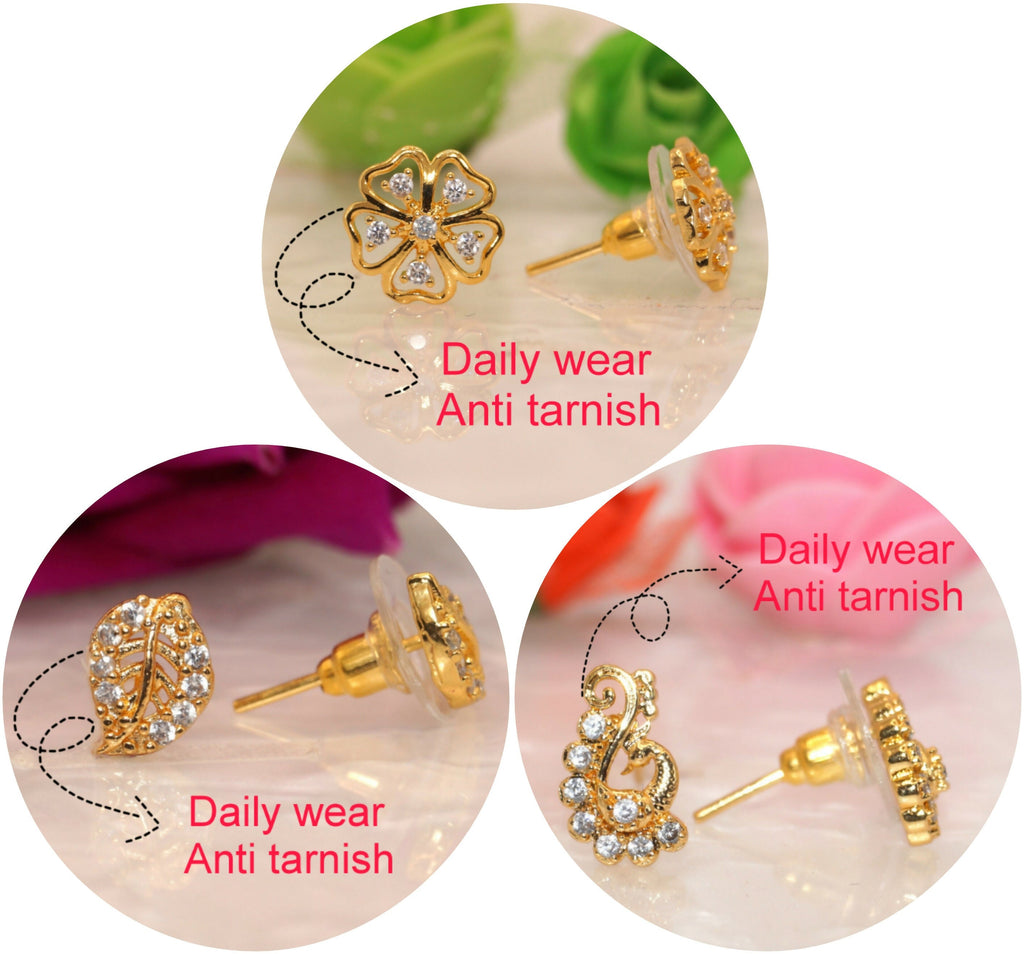 Gold Plated Stud Earrings Set – Elegant Combo for Women & Girls