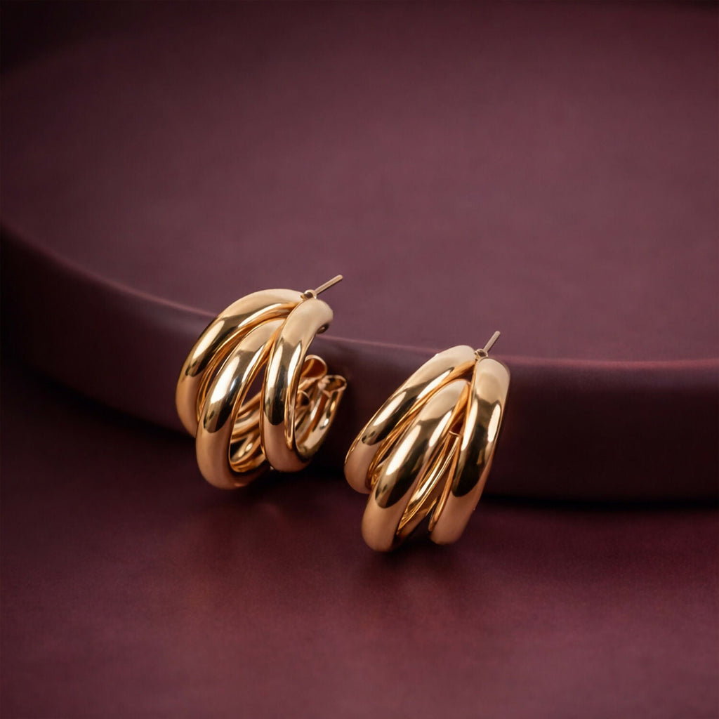 Gold Plated Multi Layer Hoop Earrings – Stylish Chunky Design